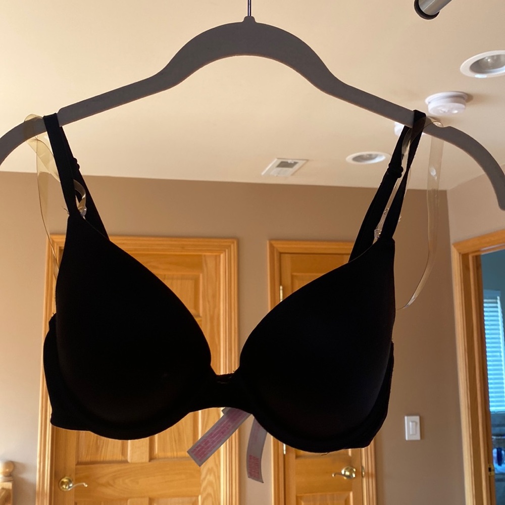 PINK black strapless push up bra